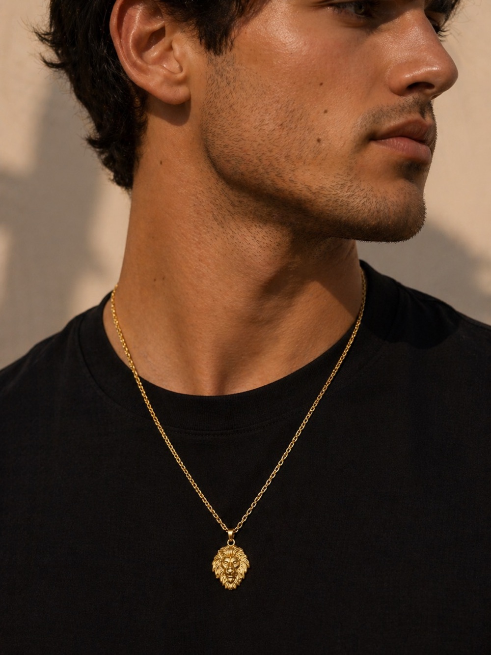 18K Gold Lion Head Pendant Necklace Rope Chain Leo Zodiac Unisex 18-20” Chunky - Picture 4 of 4